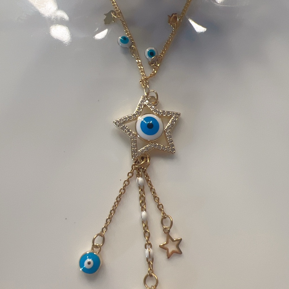 Gold Star Evil Eye Necklace